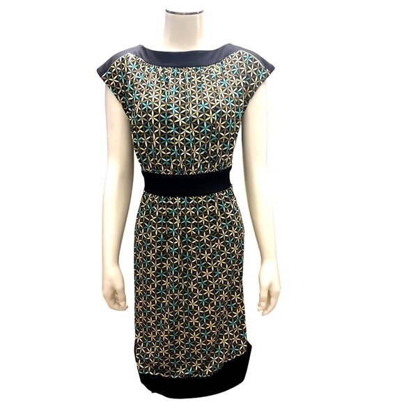 AGB Dress Geometric Print Black Gold Size 14 - Picture 1 of 7